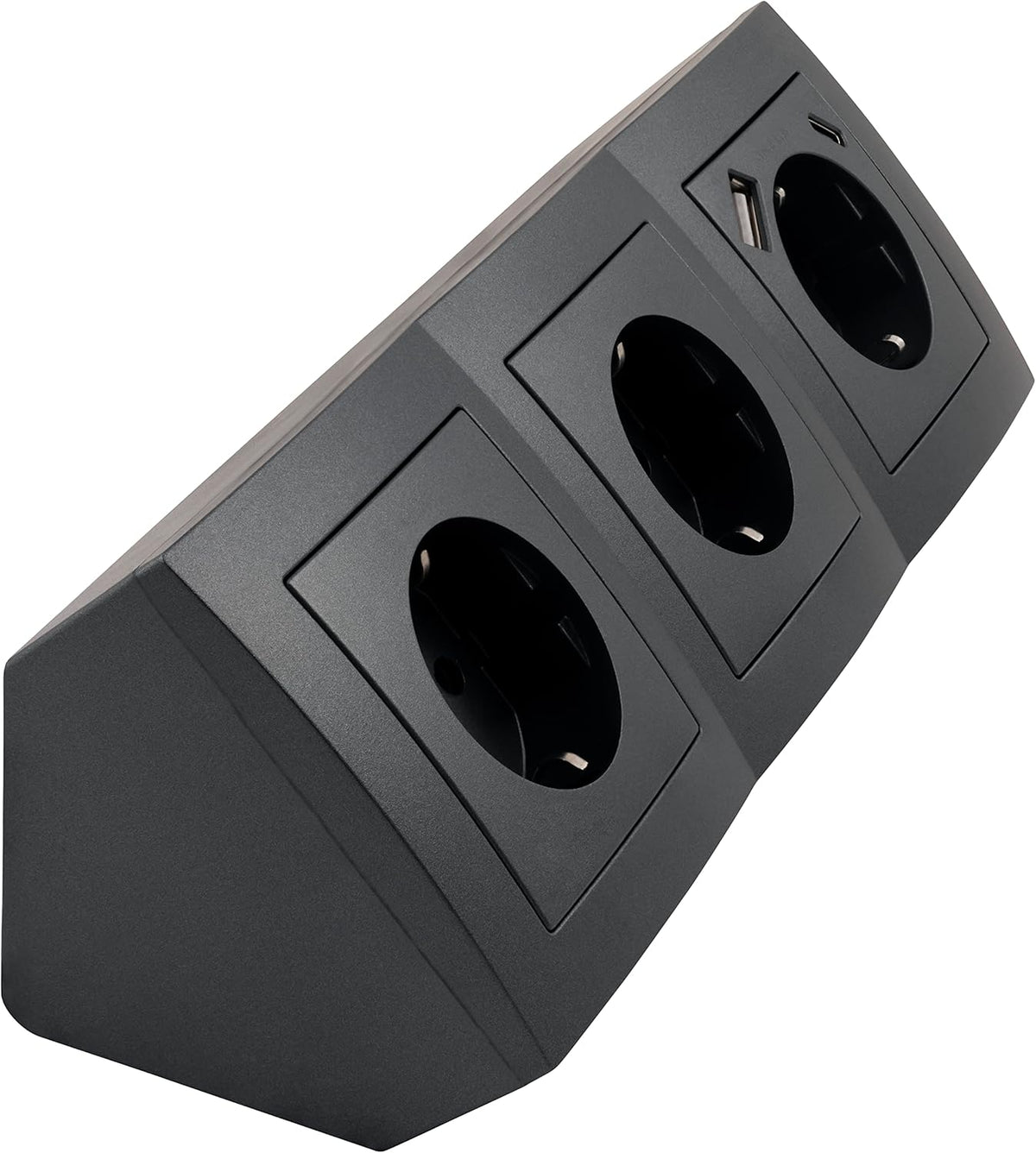 MC POWER Steckdosenblock Unterbausteckdosen | Flair | 3-fach Steckdose Ecksteckdose + USB-C/A, 15cm Kabel mit Lüsterklemme, 230V~ / 16A, Aufbau, anthrazit matt