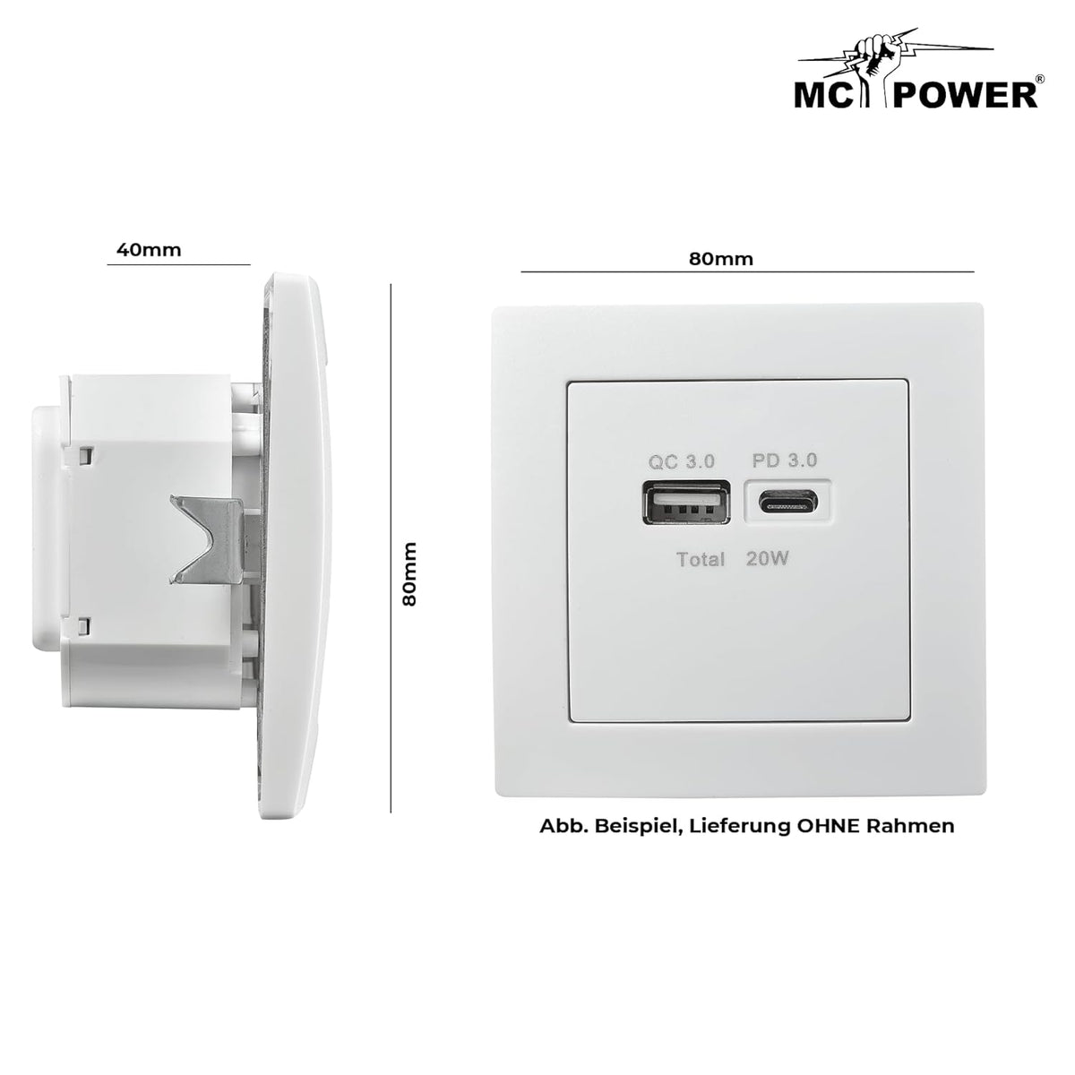 MC POWER USB Ladedose | FLAIR | 2-Fach, 3,4A, USB-A USB-C Ladesteckdose, Ladebuchse weiß für Wohnzimmer, Schalfzimmer Küche Büro