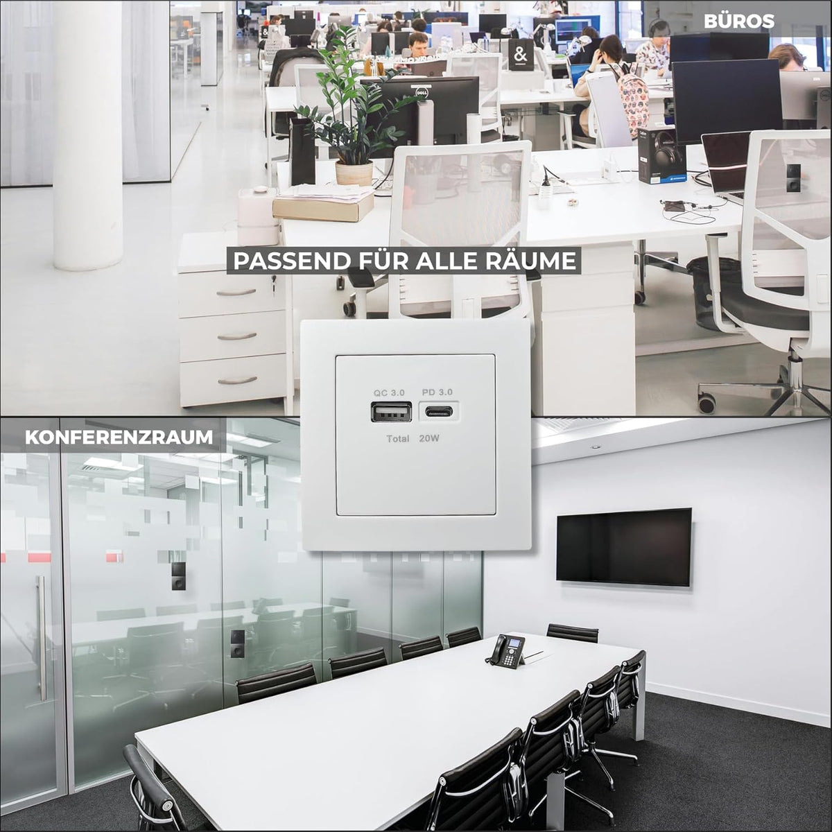 MC POWER USB Ladedose | FLAIR | 2-Fach, 3,4A, USB-A USB-C Ladesteckdose, Ladebuchse weiß für Wohnzimmer, Schalfzimmer Küche Büro