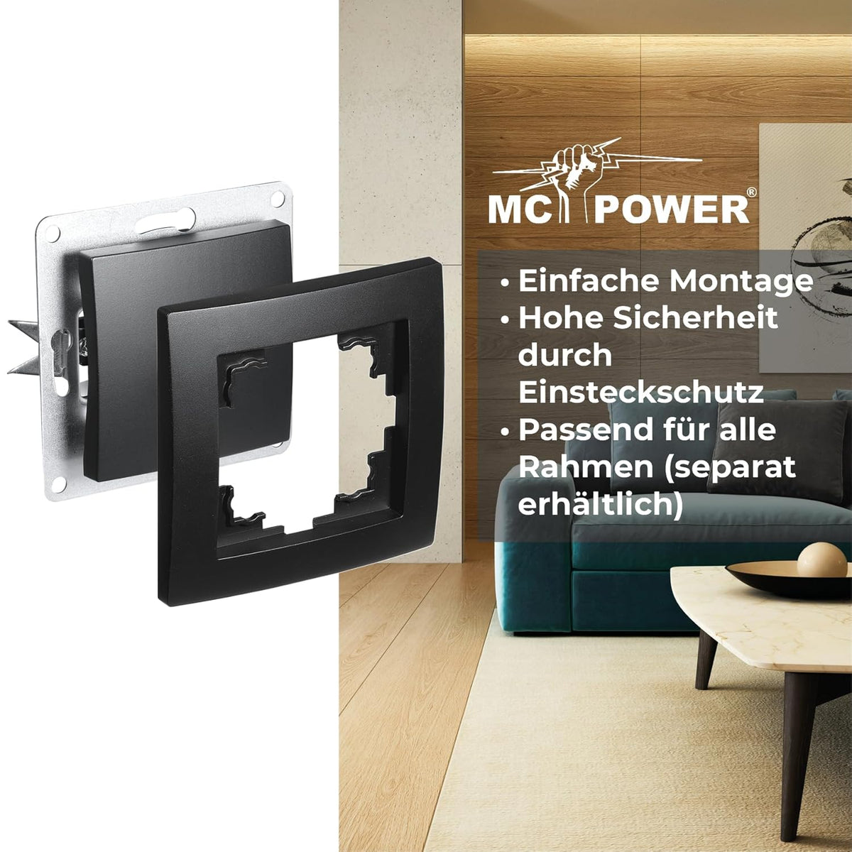 MC POWER Wechselschalter | FLAIR | 10A Lichtschalter Unterputz 250V ein aus Schalter, Wippschalter Schraubklemmen Anschluss, matt Schwarz