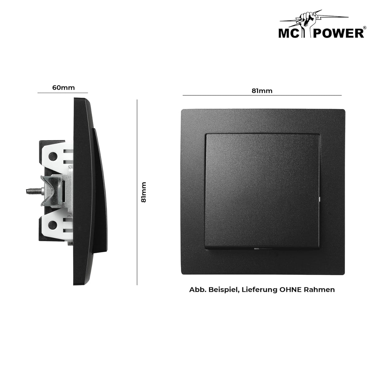 MC POWER Kreuzschalter | FLAIR | 10A Lichtschalter Unterputz 250V ein aus Schalter, Wippschalter Schraubklemmen Anschluss, matt Schwarz