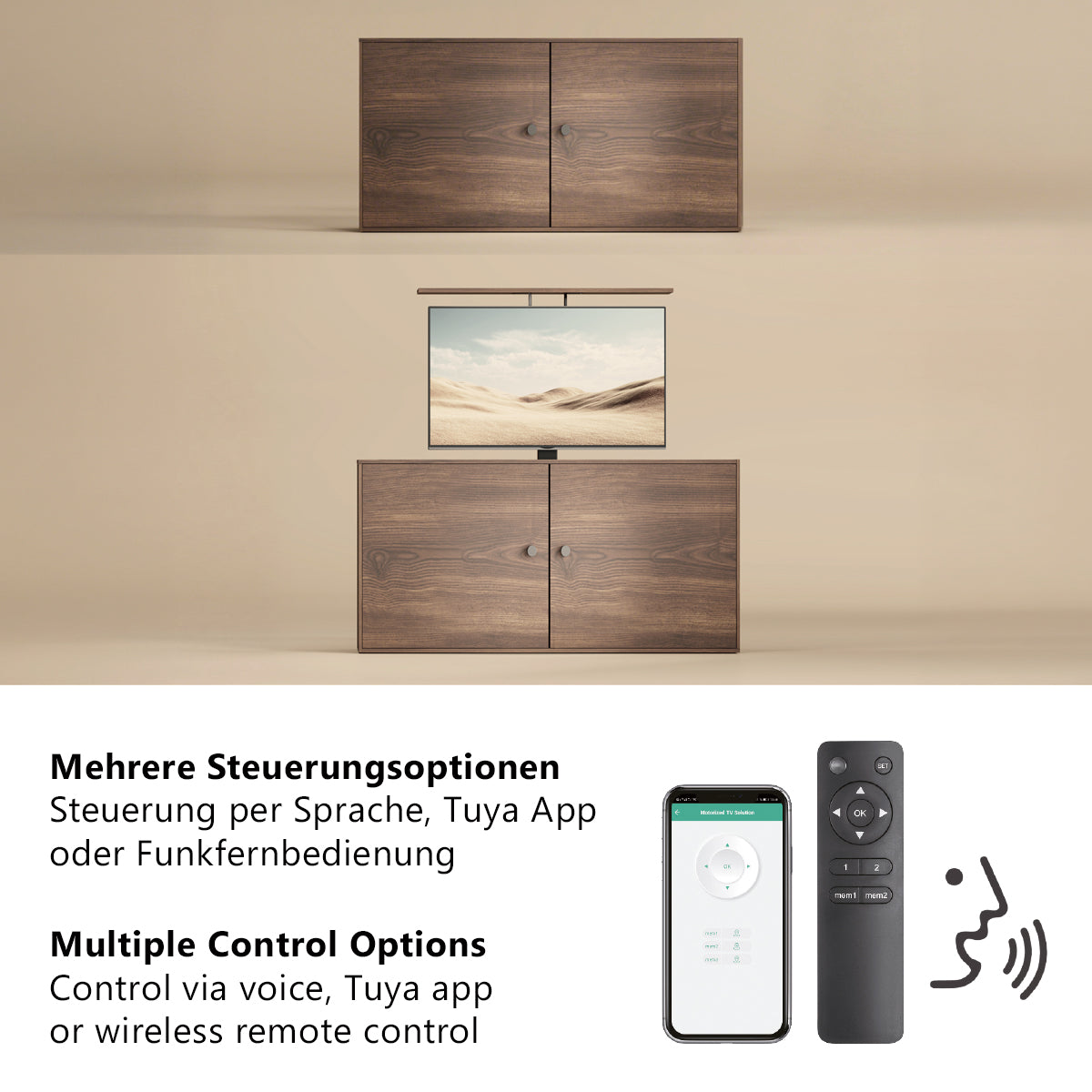 MyWall HP67-1 elektrischer drehbarer TV Lift für 32-55" Bildschirme (mit Fernbedienung, für 81-140cm TVs, max. 60kg Belastbarkeit)