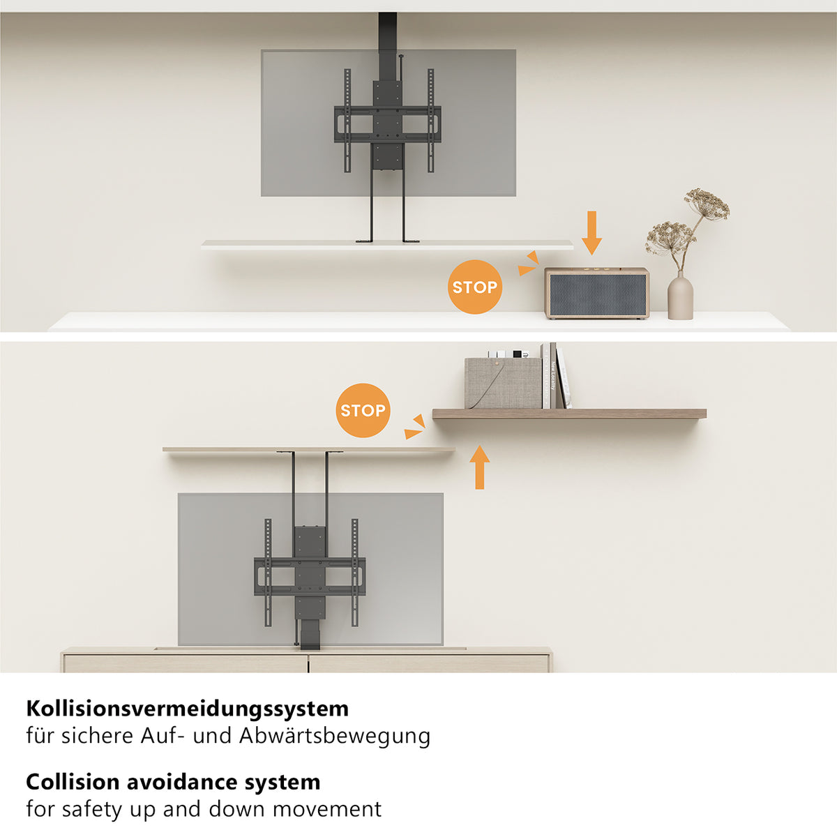 MyWall HP66-2 elektrischer TV Lift zum hochfahren & herunterlassen 37-65" Bildschirme (mit Fernbedienung, für 109-224cm TVs, max. 60kg Belastbarkeit)