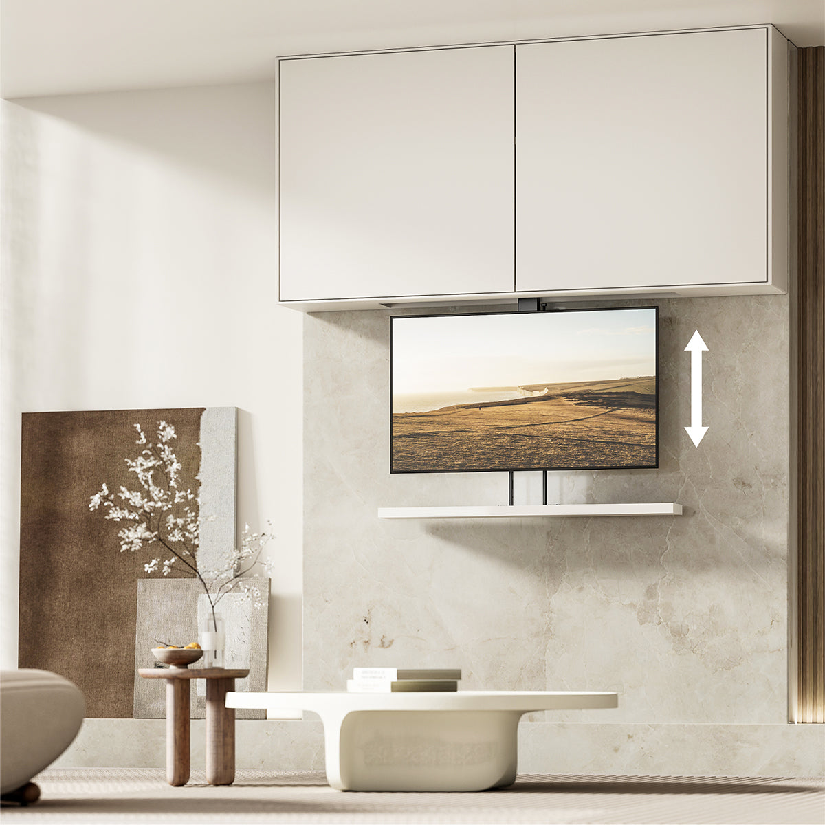 MyWall HP66-2 elektrischer TV Lift zum hochfahren & herunterlassen 37-65" Bildschirme (mit Fernbedienung, für 109-224cm TVs, max. 60kg Belastbarkeit)