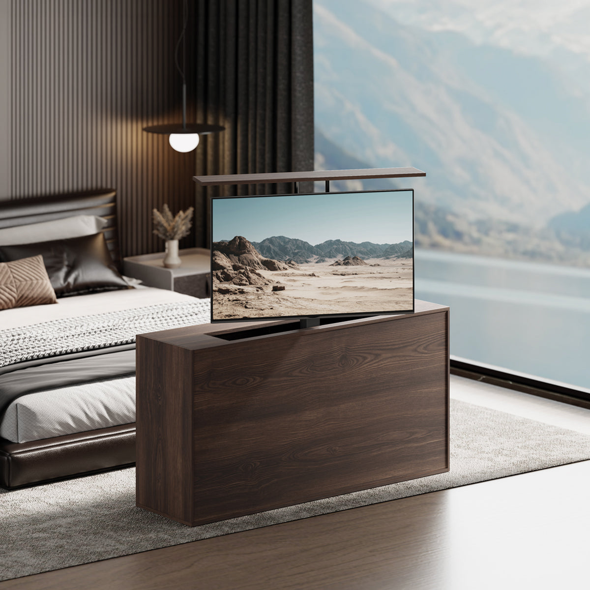 MyWall HP66-2 elektrischer TV Lift zum hochfahren & herunterlassen 37-65" Bildschirme (mit Fernbedienung, für 109-224cm TVs, max. 60kg Belastbarkeit)