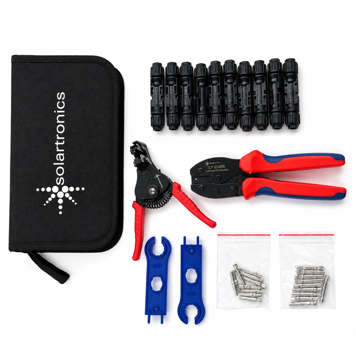 Solar-Crimpzangen-Set für PV-Kabel 2,5/4/6 mm² inkl. Abisolierzange, Solarstecker und Montageschlüssel