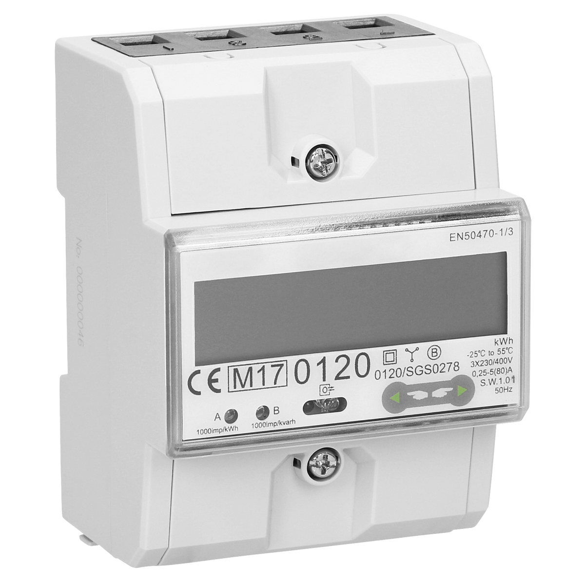 3-phasiger Stromzähler, 80A, RS-485-Anschluss, 4,5 Module, DIN TH-35mm