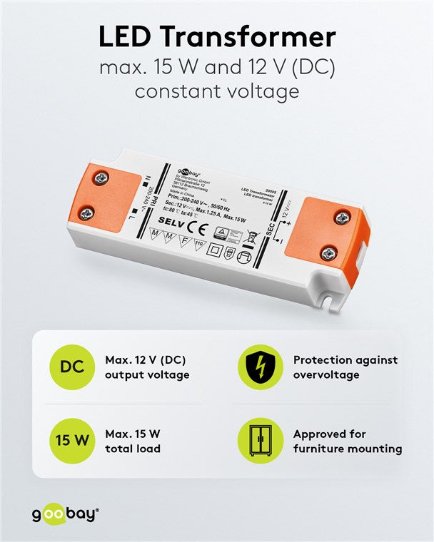 LED Trafo 230V auf 12V LED Spot 12V Transformator 15W Gesamtlast LED Treiber 12V DC Gleichspannung LED Driver 12V Trafo kein Flackern