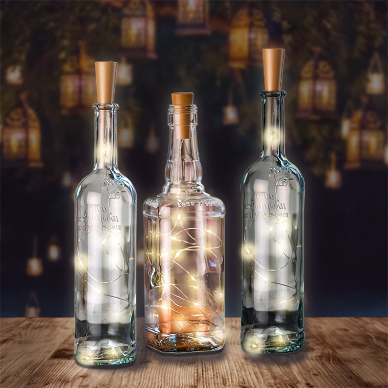 goobay 10er Set Flaschenlicht, 2m Lichterkette mit 20 LED zum Einlegen in Flaschen, Deko Licht mit Batterien im Korken