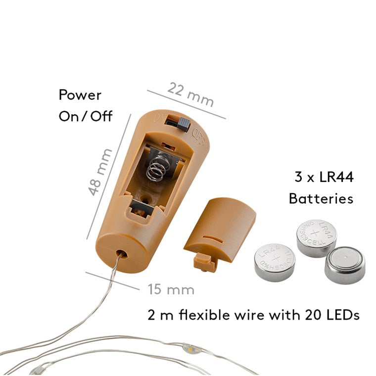 goobay 10er Set Flaschenlicht, 2m Lichterkette mit 20 LED zum Einlegen in Flaschen, Deko Licht mit Batterien im Korken
