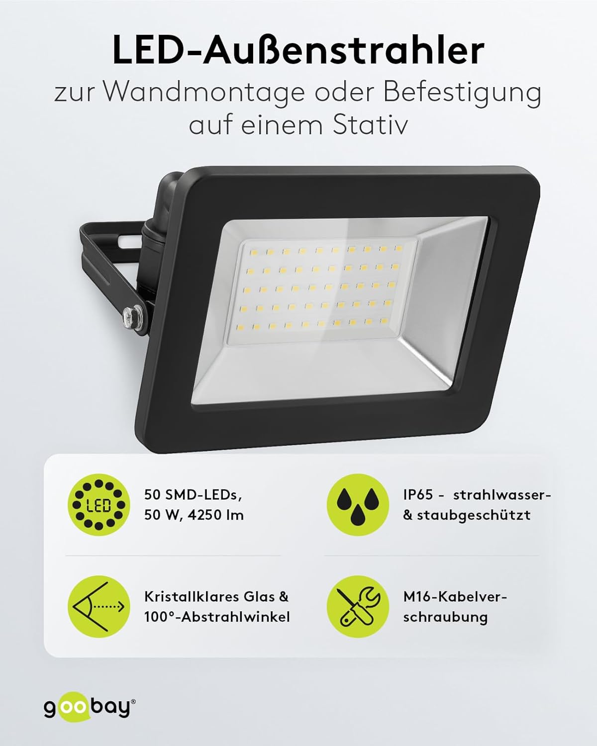 LED Strahler Außen 50W / Außenstrahler IP65 / Neutralweißes Licht 4250 lm / LED Scheinwerfer Fluter Wandmontage / IP65 Gartenstrahler/Schwarz [Energieklasse F]