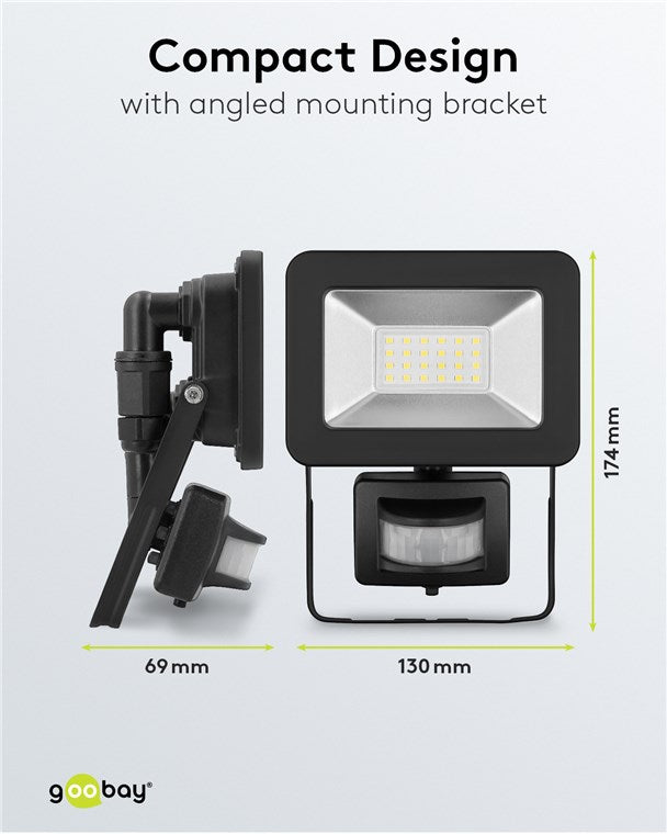 LED Strahler Bewegungsmelder Außen 20W / PIR Sensor Außenstrahler IP44 / Neutralweißes Licht 1700 lm / LED Scheinwerfer Fluter Wandmontage / Gartenstrahler / Schwarz