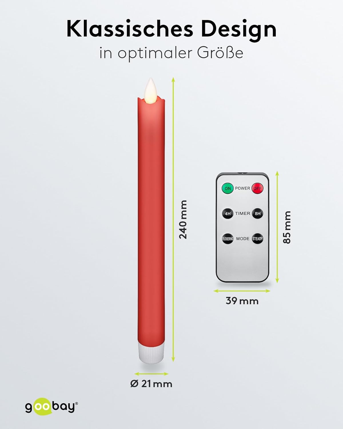 LED Stabkerzen mit Timerfunktion / LED Kerzen mit Fernbedienung / Warmes Licht LED Kerze / LED Echtwachskerzen flackernde Flamme / Elektrische Kerzen 5er Set / Rot