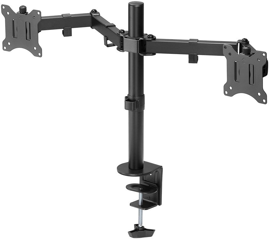 goobay Monitorarm Dual Flex – 17–32 Zoll Bildschirm – Tischhalterung VESA 75 und 100 mm – drehbar, schwenkbar und neigbar – höhenverstellbare Halterung – maximale Belastung 8 kg – Schwarz