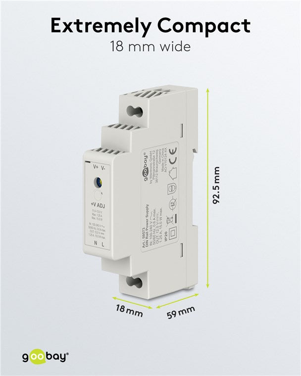 Goobay Hutschienen Netzteil 12V Trafo ideal zum Betrieb von Überwachungs- und Zugangssystemen / Klingeltrafo 12V / Türsprechanlage / Klingelanlage / DIN Rail 1,25A und 15W