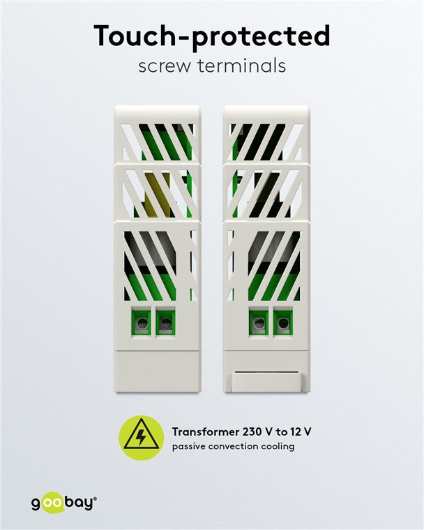 Goobay Hutschienen Netzteil 12V Trafo ideal zum Betrieb von Überwachungs- und Zugangssystemen / Klingeltrafo 12V / Türsprechanlage / Klingelanlage / DIN Rail 1,25A und 15W