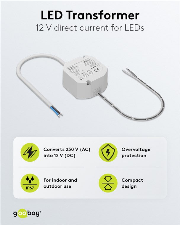 Goobay LED Trafo mit 12V und 12 Watt / Transformator wandelt von 230V AC in 12V DC um