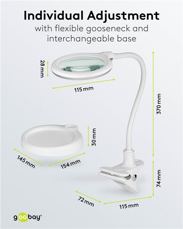 goobay LED Lupenleuchte - Lupenlampe mit Standfuß - Standlupe Licht - 6 W Leistungsaufnahme - Farbtemperatur 6200 K – Lichtstrom 480 lm, Weiß