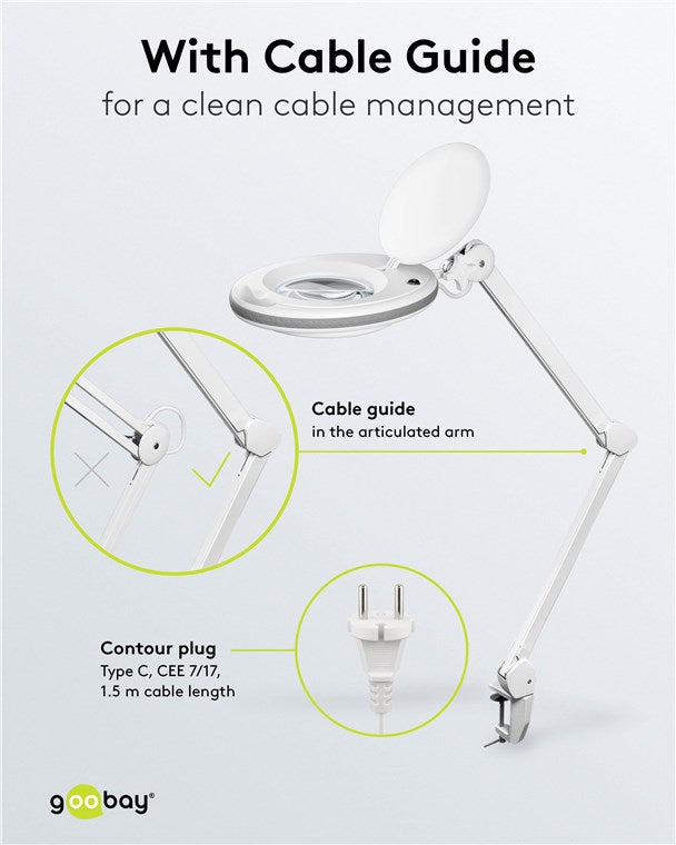 goobay LED Lupenleuchte mit Klemme / Lupenlampe aus Plastik / 8 W Leistungsaufnahme, Farbtemperatur 6500 K / Lichtstrom 650 lm / Betriebsspannung 230 V (AC) / Weiß