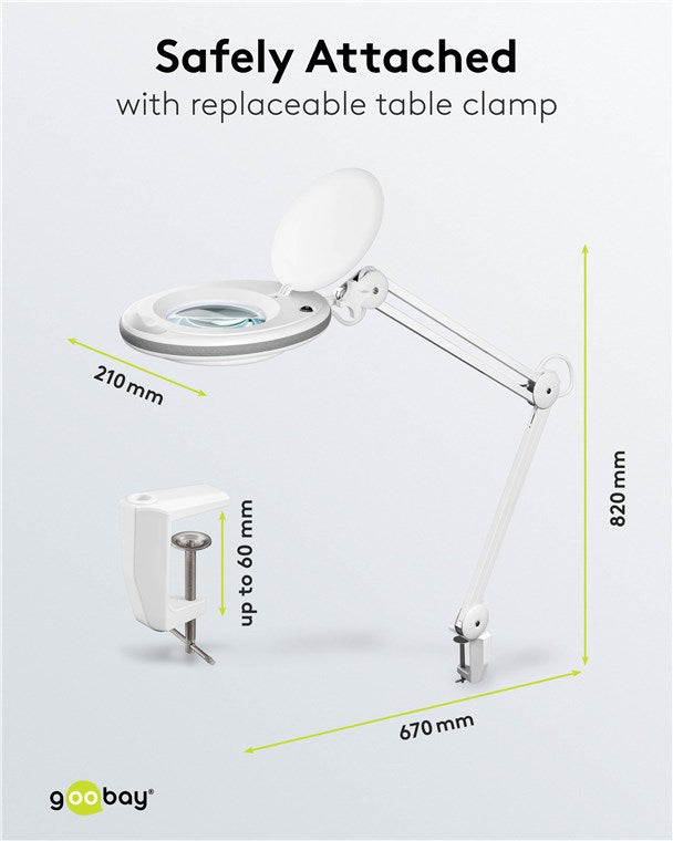 goobay Lupenleuchte / LED Lupenlampe aus Plastik / 8 W Leistungsaufnahme, Farbtemperatur 6500 K / Lichtstrom 650 lm / Betriebsspannung 230 V (AC) 60361, Weiß