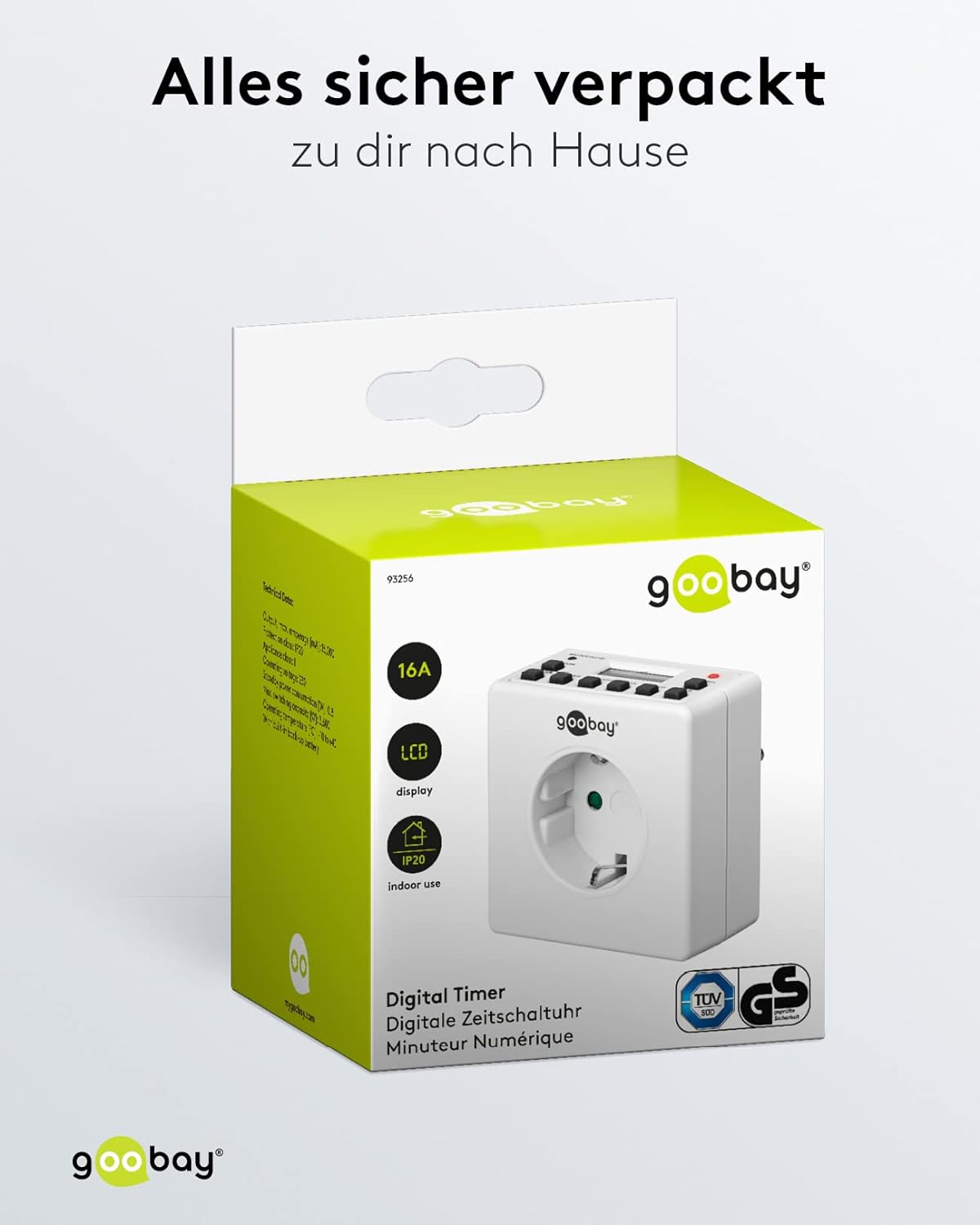 Digitale Zeitschaltuhr Innen – Geräuschlos - Programmierbar - Dauerbetrieb möglich – 10 Schaltprogramme - Back Up Akku f. 4 Tage – Unauffälliges Design