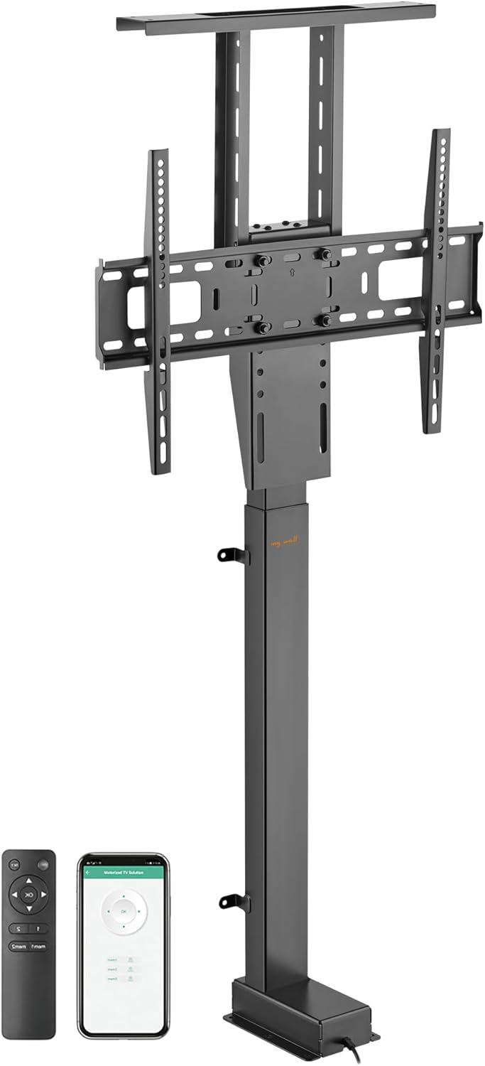 MyWall HP63-1 elektrischer TV Lift zum Einbau in Möbel für 37-65" Bildschirme (mit Fernbedienung, für 94-165cm TVs, max. 60kg Belastbarkeit)