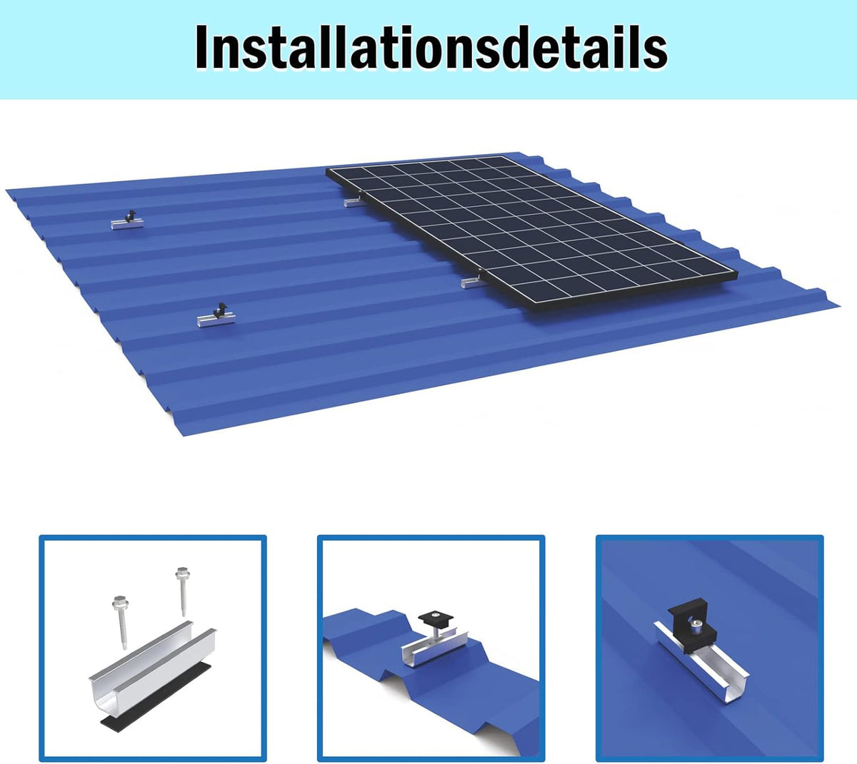 Solarmodul Halterung Flachdach, Befestigung Solarmodul Montage Set 1 Module, Alu Solarpanel Halterung Verstellbare Klemme für 30-35MM Dicke Module, PV Modul Halterung Geeignet für Flachdach Trapezdach