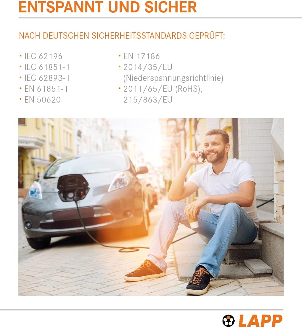 LAPP MOBILITY Typ 2 Ladekabel 22 KW 7m - Ladekabel E Auto 32a 3-Phasig - IP55 geschütztes Ladekabel Mode 3 - Ladekabel Typ 2 mit korrosionsresistenten Steckkontakten - geeignet für PHEV, BEV & EV