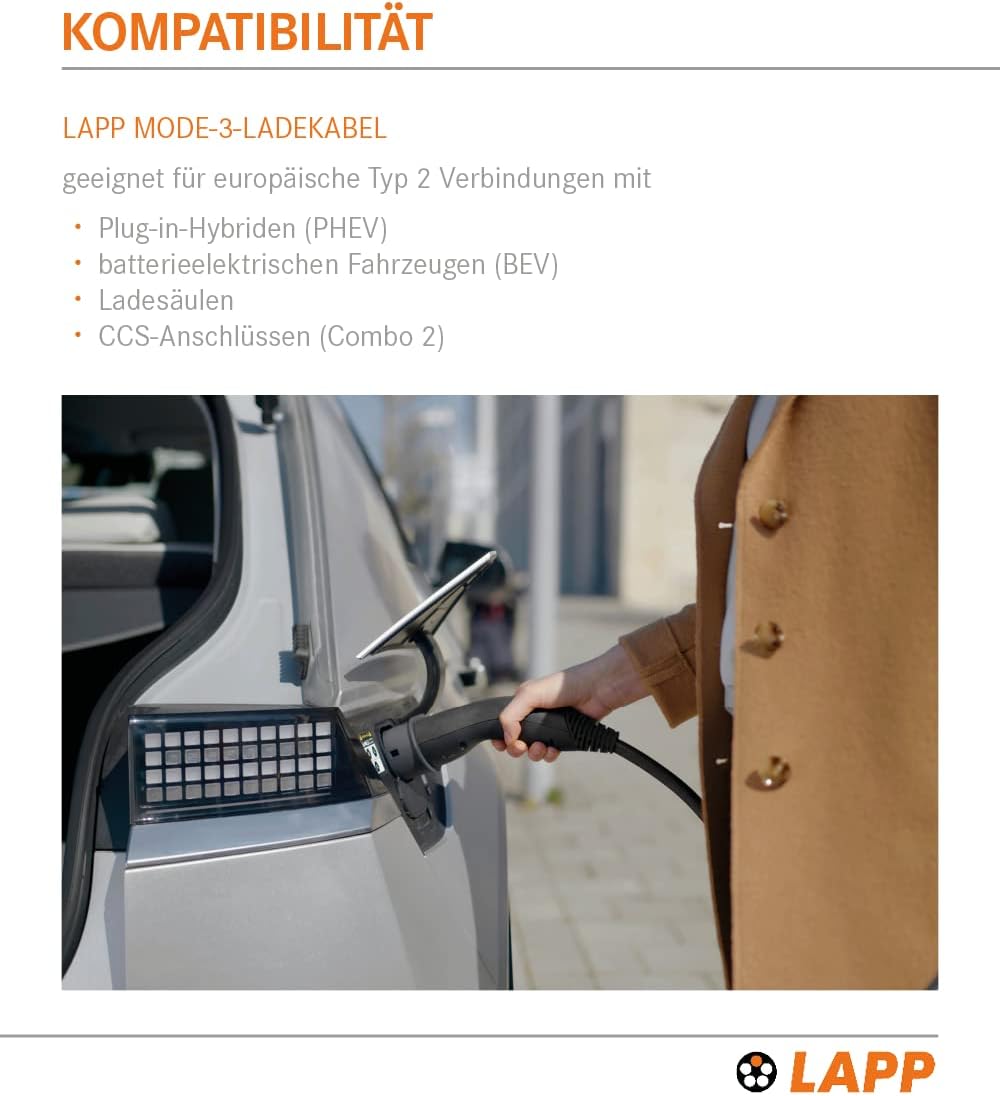 Lapp Mobility Helix Typ 2 Ladekabel 7,4 kW / Selbstaufrollend / 32 A / 1-Phasig / E-Auto Ladekabel / Mode 3 / 5m