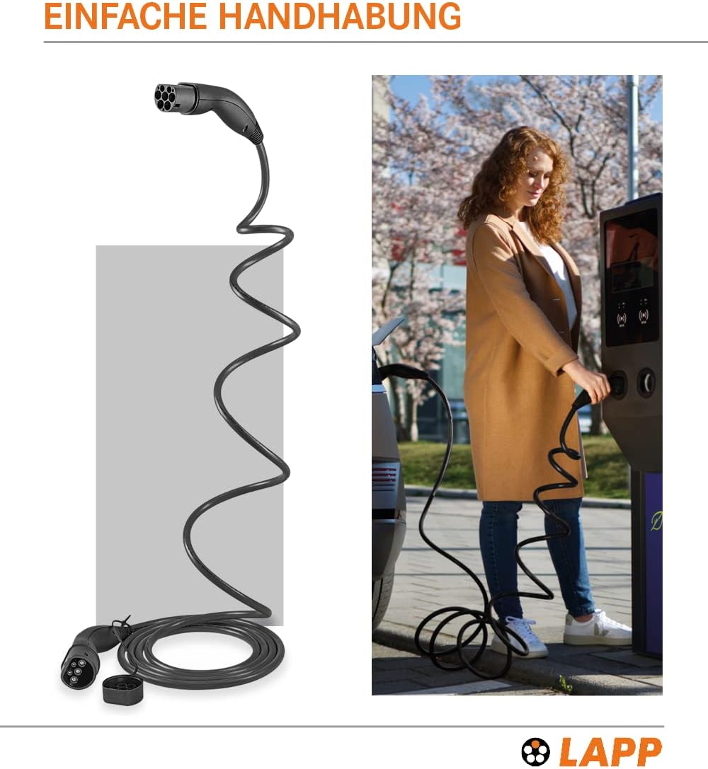 Lapp Mobility Helix Typ 2 Ladekabel 7,4 kW / Selbstaufrollend / 32 A / 1-Phasig / E-Auto Ladekabel / Mode 3 / 5m