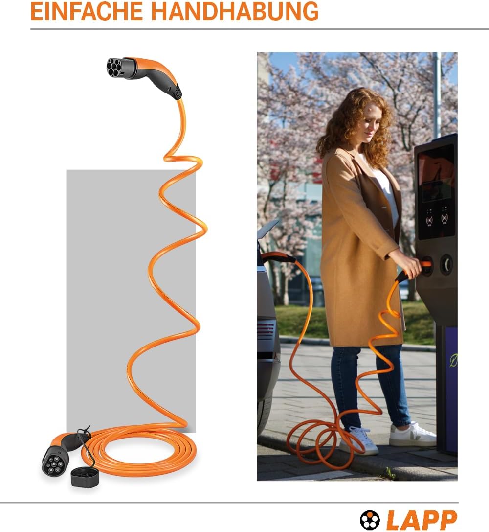 Lapp Mobility Helix Typ 2 Ladekabel 11 kW / Selbstaufrollend / 20 A / 3-Phasig / E-Auto Ladekabel / Mode 3 / 5m