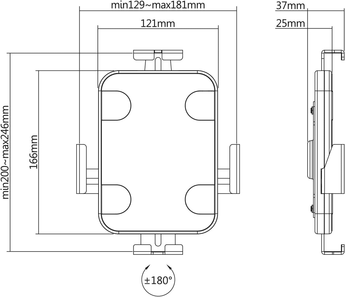 my wall HT37L Wandhalter für Tablets mit Diebstahlschutz, Tablet Wandhalter, iPad Stand, Tablet Halterung, Infopoint für Messestand, Wartebereiche oder Museen, belastbar bis 1kg