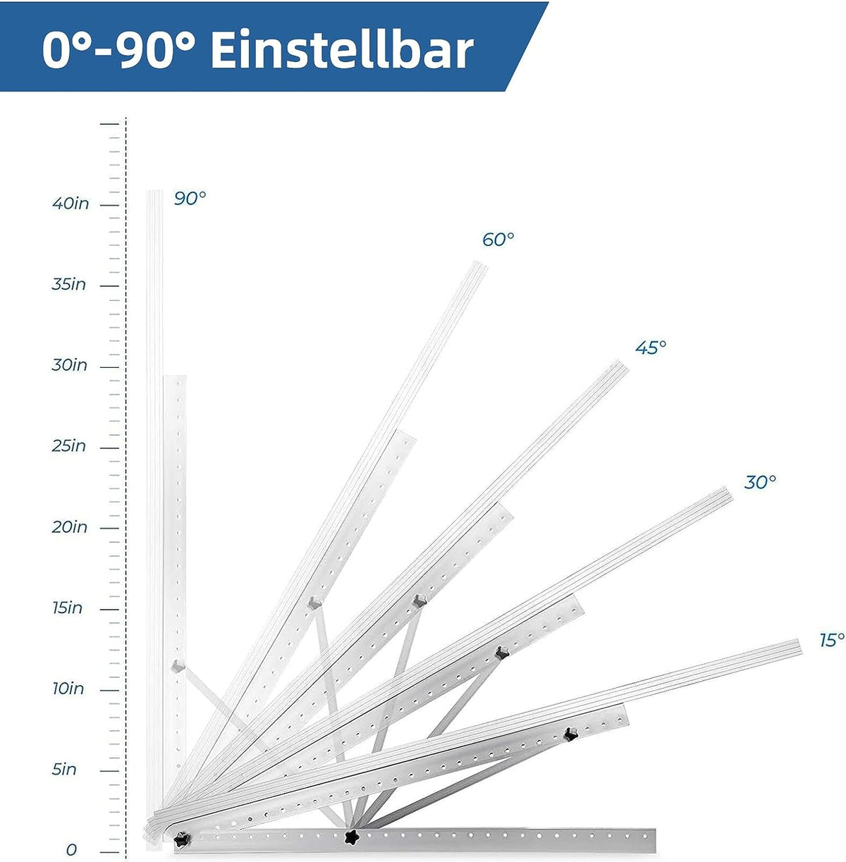 Solarmodul Halterung für 1 Modul - 45 Zoll Photovoltaik Universal Solarmodul Halterungen 114CM Balkonkraftwerk Halterung, Winkel einstellbar 0-90° für Dachhalterungen Solarmodule