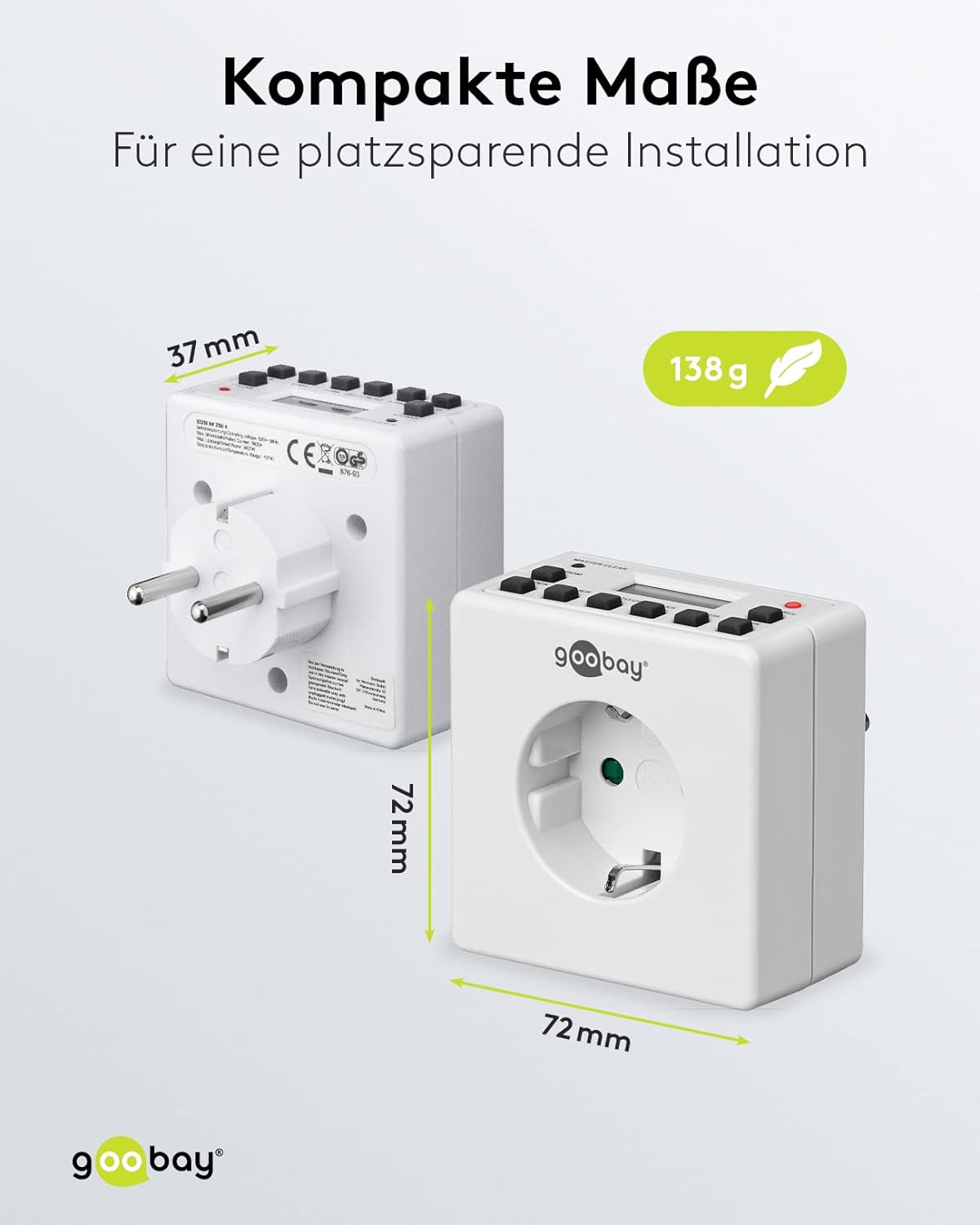 Digitale Zeitschaltuhr Innen – Geräuschlos - Programmierbar - Dauerbetrieb möglich – 10 Schaltprogramme - Back Up Akku f. 4 Tage – Unauffälliges Design