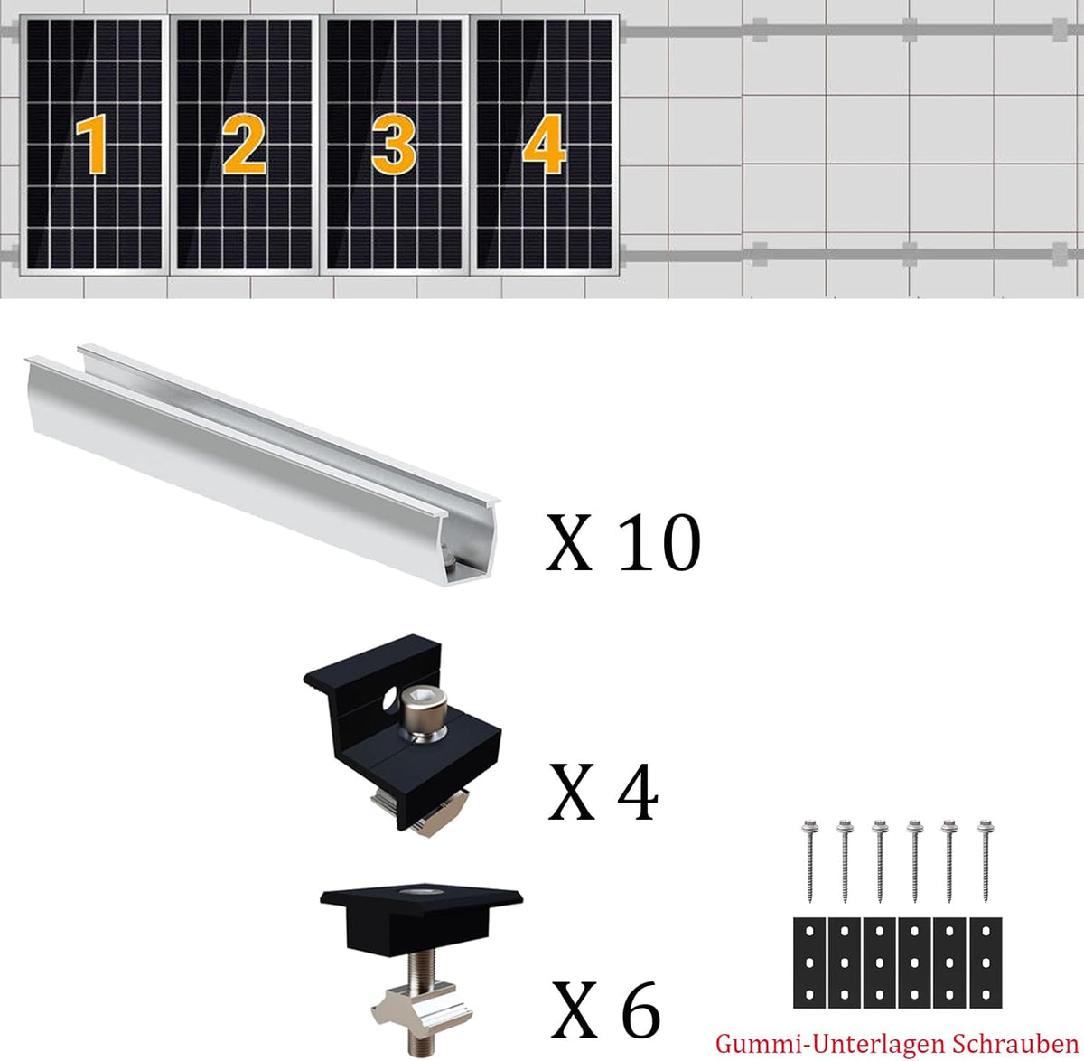 Solarmodul Halterung Flachdach, Alu Photovoltaik Montageschiene 12CM, Verstellbare Schwarz Klemme für 30-35MM Dicke Module, Solarpanel Halterung Montageset 4 Module Geeignet für Flachdach Trapezdach