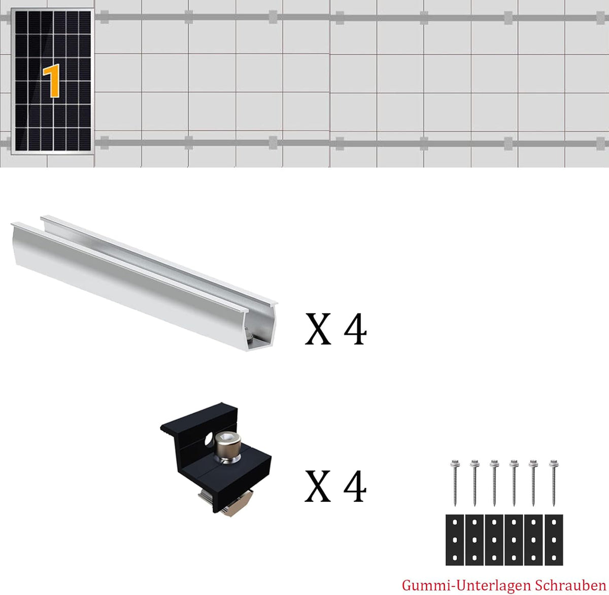 Solarmodul Halterung Flachdach, Befestigung Solarmodul Montage Set 1 Module, Alu Solarpanel Halterung Verstellbare Klemme für 30-35MM Dicke Module, PV Modul Halterung Geeignet für Flachdach Trapezdach