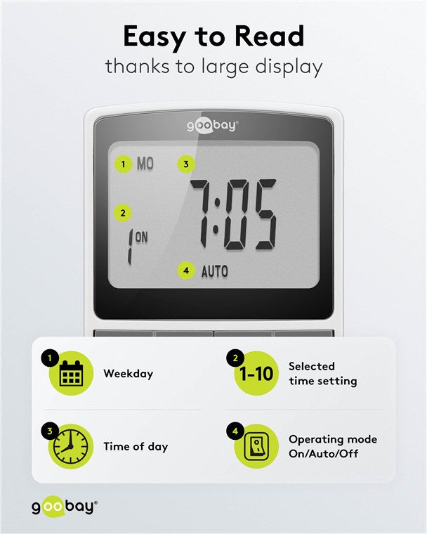2er-Set Zeitschaltuhr digital mit 16 Programmen - Zeitschaltuhr Steckdose mit Zufallsmodus zum Einbruchschutz - Timer Steckdose inkl. 100 Tage Back-up Akku - 3680W - 230V (AC) - 16A