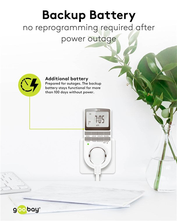 2er-Set Zeitschaltuhr digital mit 16 Programmen - Zeitschaltuhr Steckdose mit Zufallsmodus zum Einbruchschutz - Timer Steckdose inkl. 100 Tage Back-up Akku - 3680W - 230V (AC) - 16A
