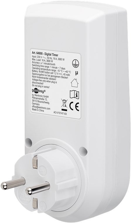 2er-Set Zeitschaltuhr digital mit 16 Programmen - Zeitschaltuhr Steckdose mit Zufallsmodus zum Einbruchschutz - Timer Steckdose inkl. 100 Tage Back-up Akku - 3680W - 230V (AC) - 16A