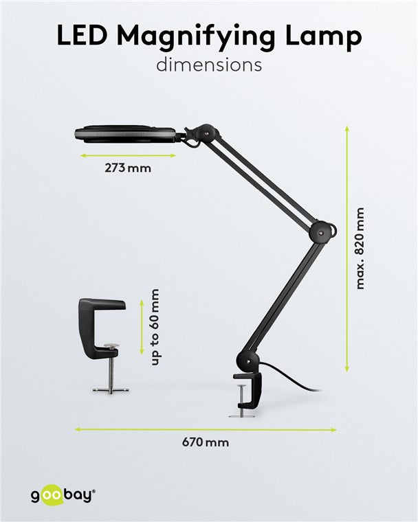 goobay Lupenleuchte/LED Lupenlampe aus Plastik / 8 W Leistungsaufnahme, Farbtemperatur 6500 K/Lichtstrom 650 lm/Betriebsspannung 230 V (AC) / Schwarz