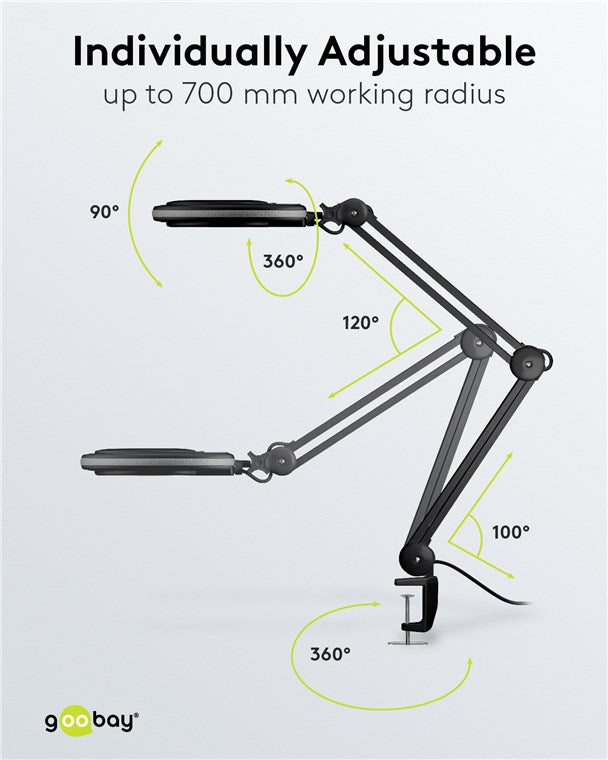 goobay Lupenleuchte/LED Lupenlampe aus Plastik / 8 W Leistungsaufnahme, Farbtemperatur 6500 K/Lichtstrom 650 lm/Betriebsspannung 230 V (AC) / Schwarz