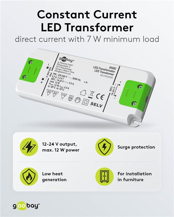 Goobay LED Trafo 500 mA / 12 W / LED Transformator für Konstantstrom / LED Treiber Konstantstromquelle / Transformator Innenbeleuchtung / Netzteil Licht