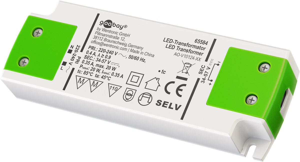 Goobay LED Trafo 350 mA / 20 W / LED Transformator für Konstantstrom / LED Treiber Konstantstromquelle / Transformator Innenbeleuchtung / Netzteil Licht
