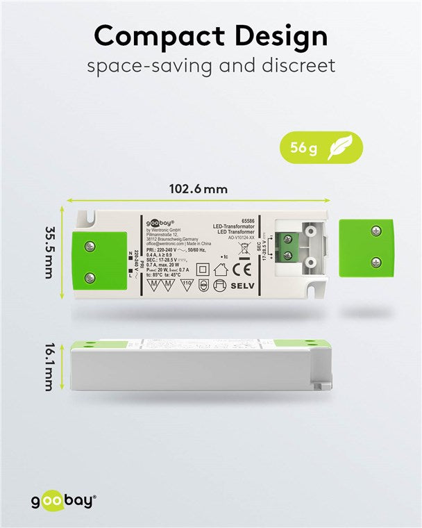 Goobay LED Trafo 700 mA / 20 W / LED Transformator für Konstantstrom / LED Treiber Konstantstromquelle / Transformator Innenbeleuchtung / Netzteil Licht