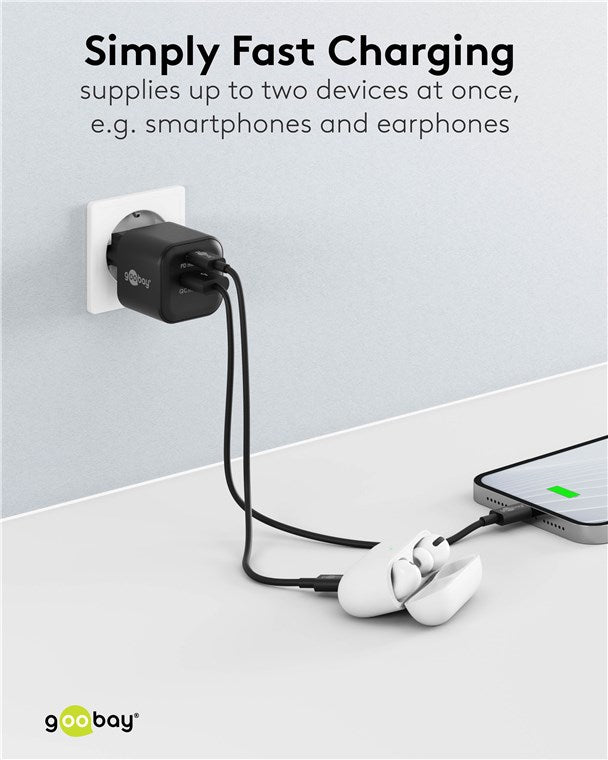 USB C Dual Schnellladegerät Nano PD (20W) / QC USB-A (18W) / USB C Ladegerät für Samsung, iPhone, iPad, MacBook/Ladestecker/Ladeadapter für Steckdose/Netzteil für Ladekabel/schwarz