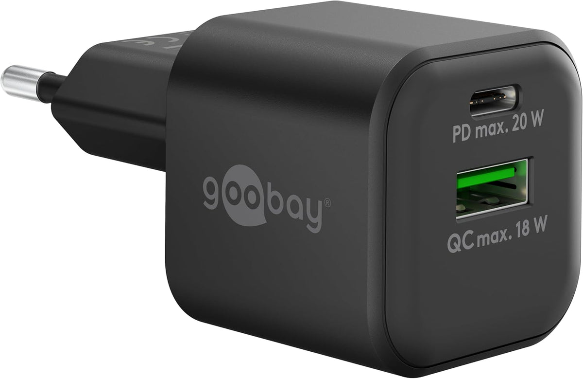 USB C Dual Schnellladegerät Nano PD (20W) / QC USB-A (18W) / USB C Ladegerät für Samsung, iPhone, iPad, MacBook/Ladestecker/Ladeadapter für Steckdose/Netzteil für Ladekabel/schwarz