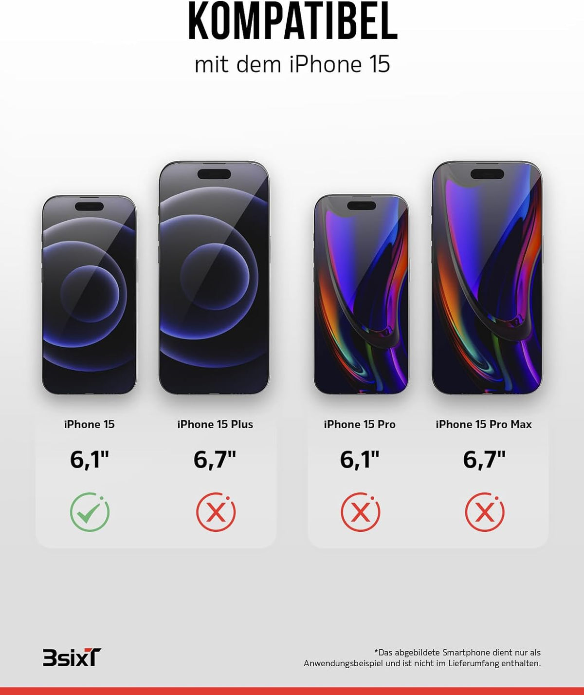 3sixT 65917 3in1 Protection Bundle für iPhone 15 / Hülle Displayschutz & Kamera Schutz Set/Inkl. Handyhülle Panzerglas Kamera Protektor stoßfest / 3in1 Hüllen Set