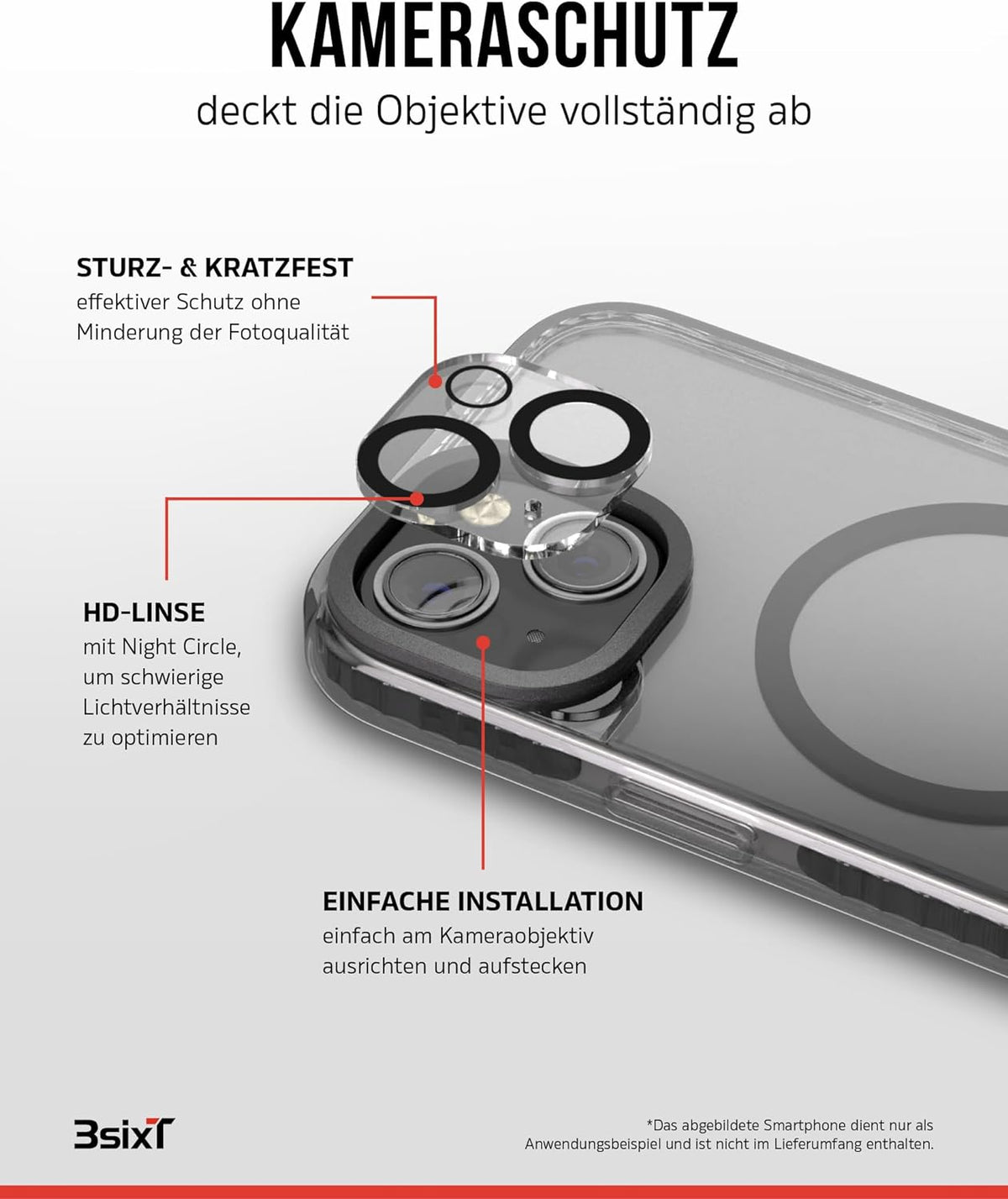 3sixT 65918 3in1 Protection Bundle für iPhone 15 Plus/Hülle Displayschutz & Kamera Schutz Set/Inkl. Handyhülle Panzerglas Kamera Protektor stoßfest / 3in1 Hüllen Set