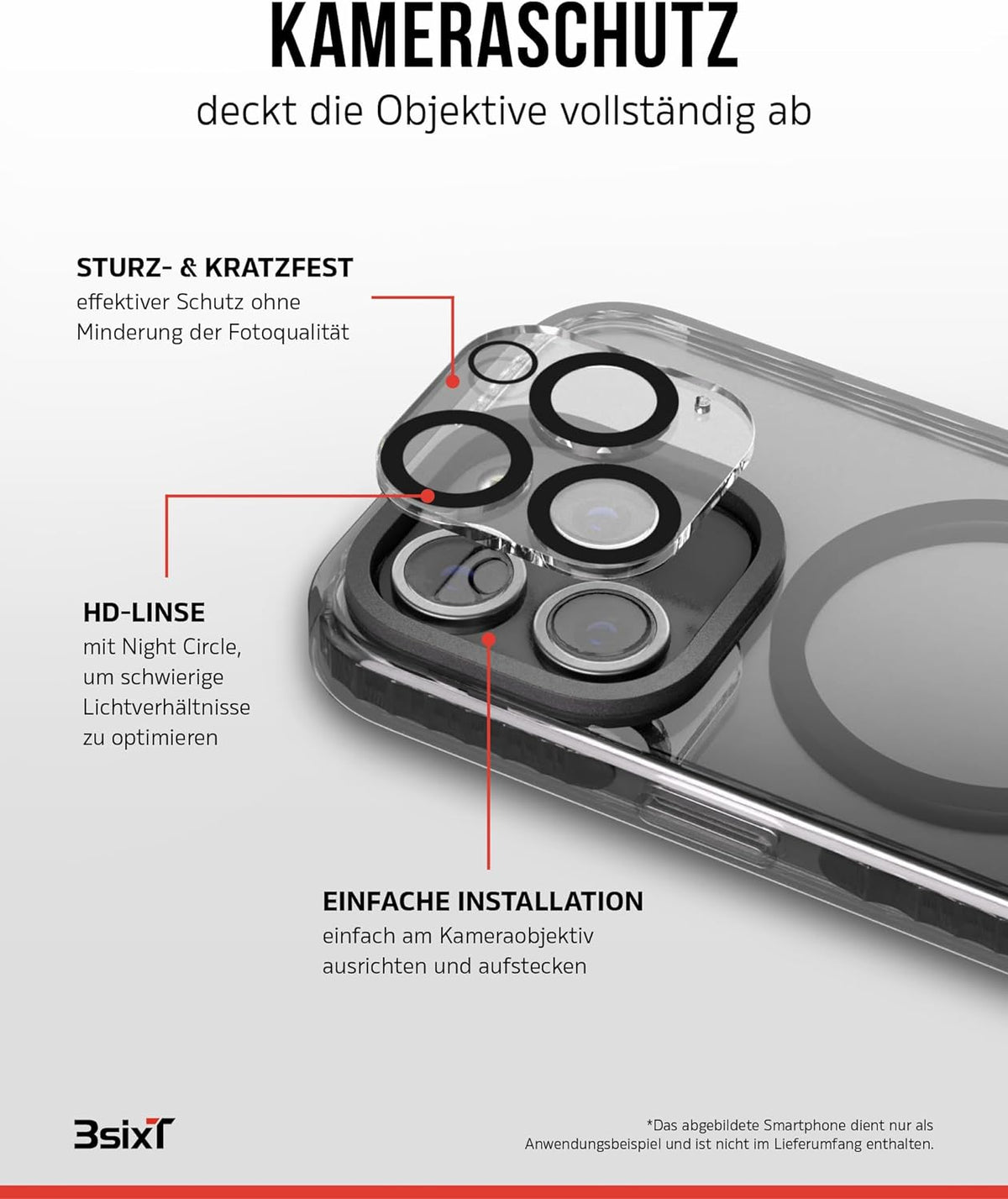 3sixT 65920 3in1 Protection Bundle für iPhone 15 Pro Max/Hülle Displayschutz & Kamera Schutz Set/Inkl. Handyhülle Panzerglas Kamera Protektor stoßfest / 3in1 Hüllen Set