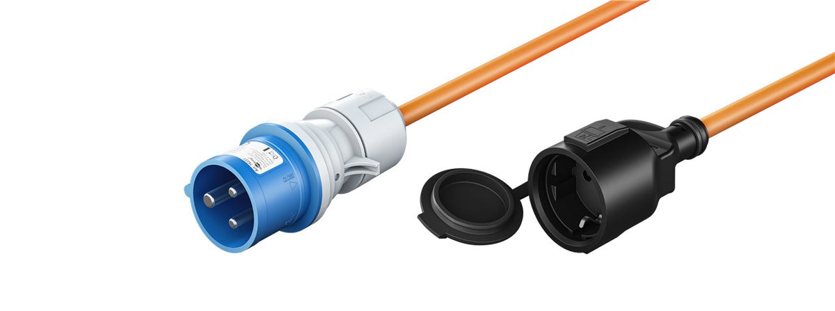 goobay CEE Caravan Adapterkabel 1,5 m CEE-Stecker auf Buchse mit Schutzkontakt, Außeneinsatz mit IP44